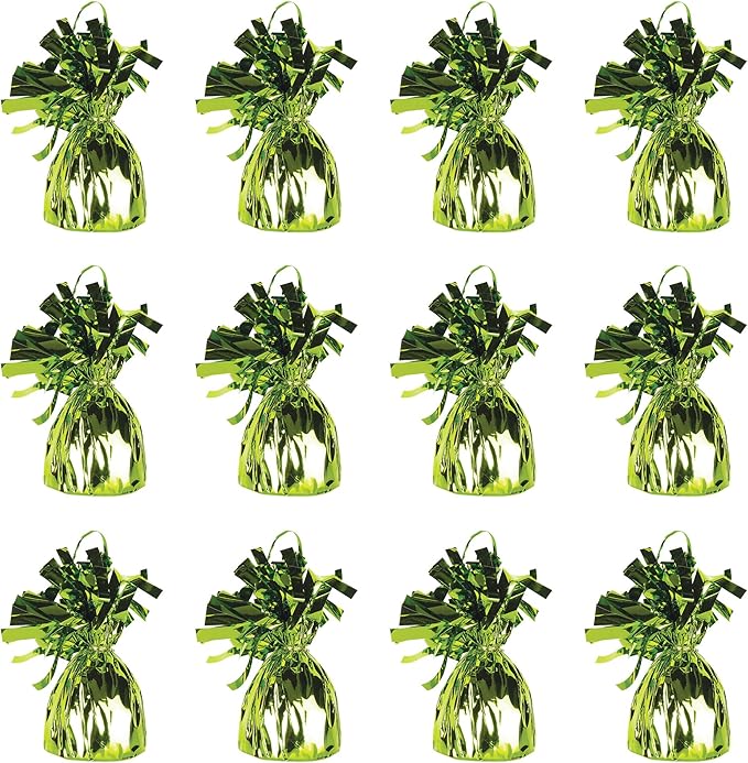 Beistle 50804-LG 12-Piece Light Green Metallic Wrapped Balloon Weights