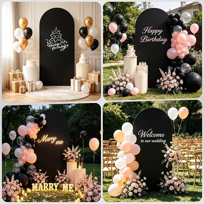 6FT Arch Backdrop with Stand Set, No-Tip Stability Foam Board Photo Booth Background for Wedding Birthday Party Ceremony Baby Shower Banquet Decoration Reusable - Black