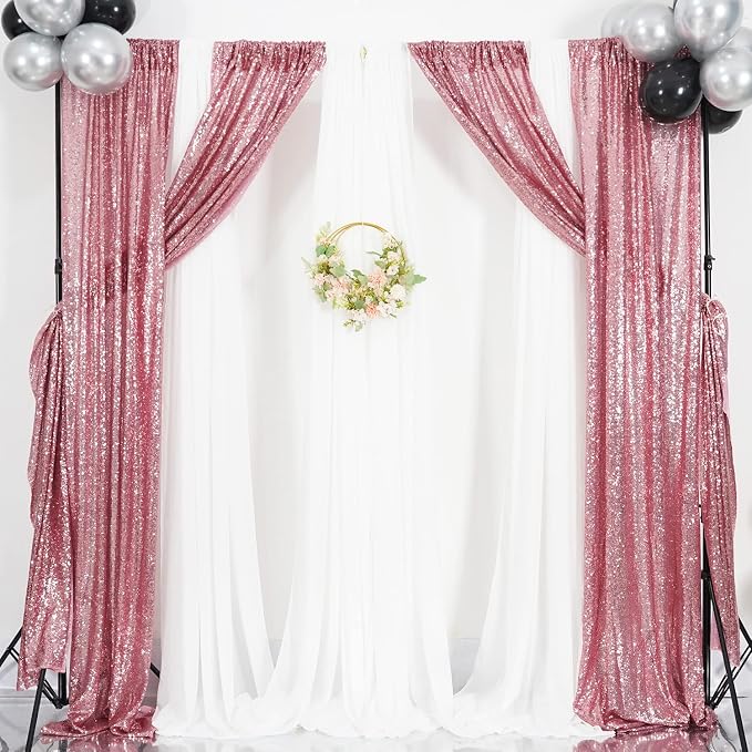 Poise3EHome Fuchsia Pink Sequin Backdrop Curtain, 2 Panels 2Ft x 8Ft Glitter Photography Background for Party Baby Shower Wedding Birthday Christmas Thanksgiving Halloween Decoration