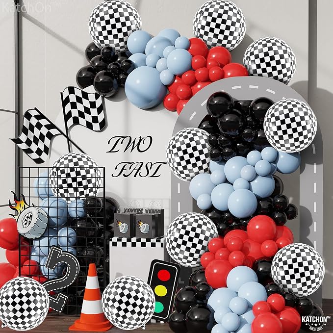 KatchOn, Black and White Checkered Balloons - 22 Inch, Pack of 12 | Racing Balloons, Race Car Balloons for Race Car Birthday Party Decorations | Racing Party Decoration | Emo Party Decor