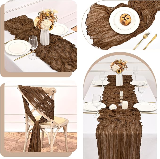 8 Pack 10Ft Cheesecloth Table Runner Brown, 20 x 120 Inch Rustic Gauze Boho Cheese Cloth Wedding Long Table Runner for Wedding Party Bridal Shower Decoration