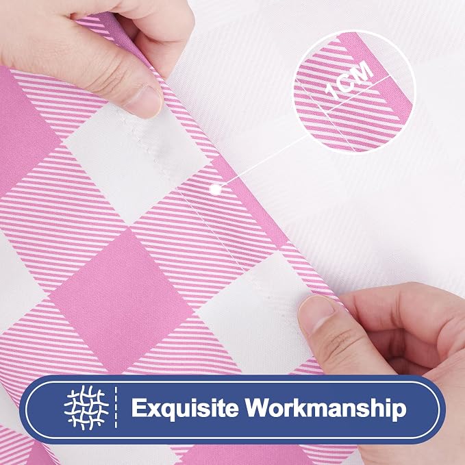 Smiry Picnic Table Cloth 4 Pack, Waterproof Elastic Fitted Tablecloths for 6FT Rectangle Tables, Washable Polyester Buffalo Plaid Tablecloth for Camping, Dining & Outdoor (Pink & White, 30" x 72")