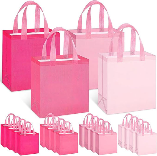 Wesnoy 36 Pcs Pink Gift Bags Bulk Woven Pastel Pink Gift Bags with Handles Reusable Party Favor Goodie Bulk, Pastel Rainbow Color Tote Bag for Women Wedding Birthday Bridal Shower Decoration
