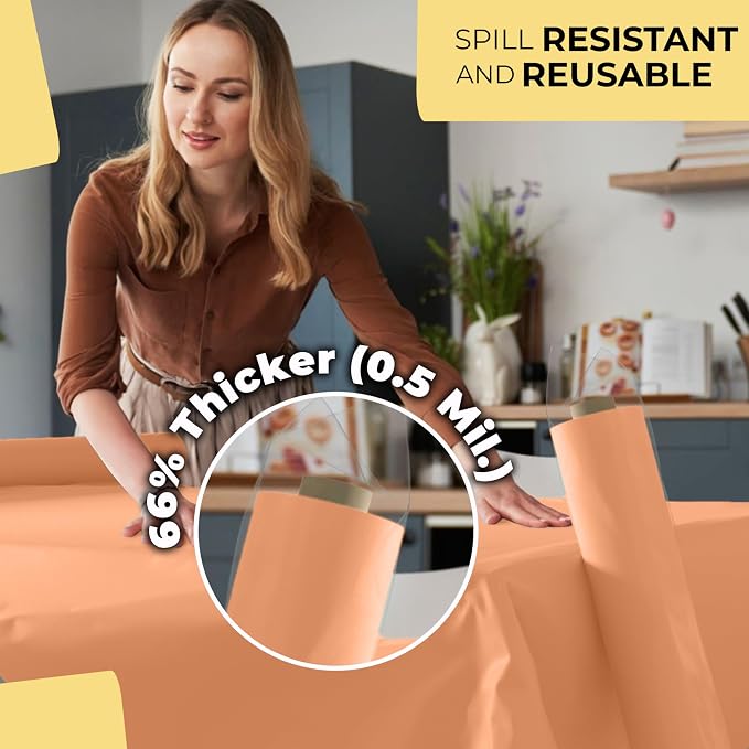 Party Solids 66% Thicker Premium Peach Plastic Table Cover Roll 40" X 300' Table Cloth Plastic Cover Roll Quality Thick Banquet Rolls Disposable Tablecloth Rolls Strong American Based Company