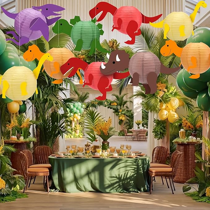 Baquler 12 Pcs Dinosaur Themed Paper Lanterns 8 Inch Dinosaur Birthday Party Decorations Dinosaurs Classroom Decor Party Supplies Baby Shower Favors Props for Home Parties Outdoor Hanging Decorations