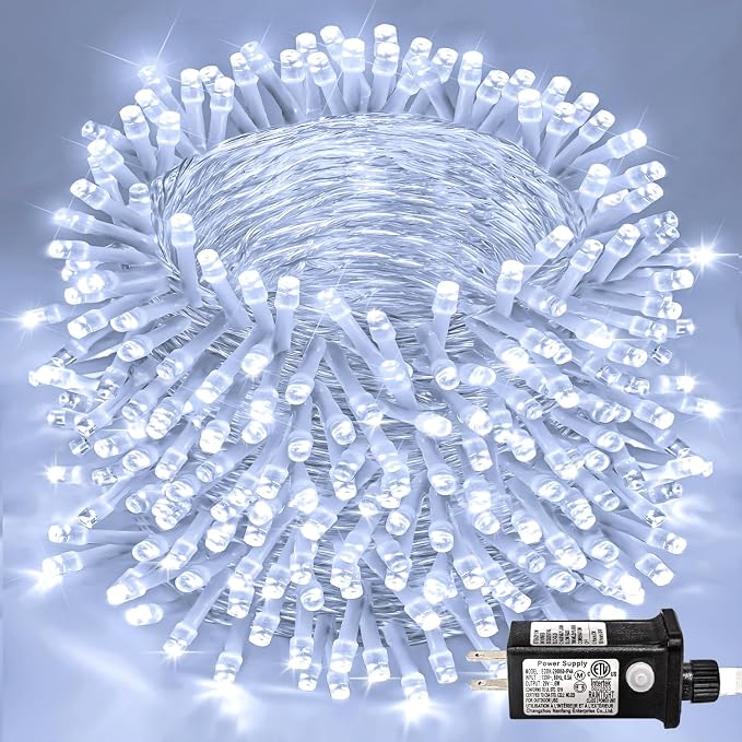 400 LED White Christmas Lights Outdoor, 132 FT Christmas String Lights Waterproof, Clear Wire 8 Modes Plug in Twinkle Fairy Lights for Indoor Bedroom Wedding Tree Holiday Decorations