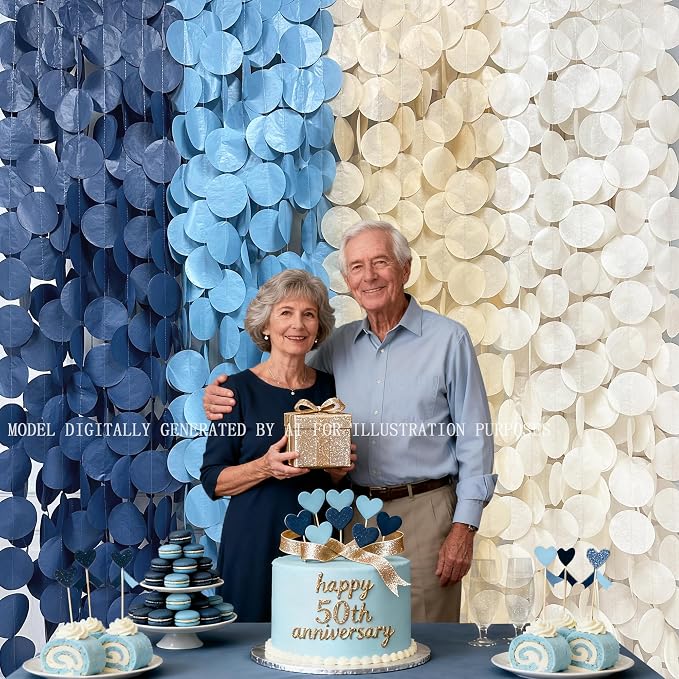 205 Ft Dusty Blue Party Decorations Navy Blue Khaki Beige Circle Dot Backdrop Garland Tissue Paper Polka Dots Hanging Streamer for Baby Shower Birthday Graduation Wedding Bachelor Nautical Party