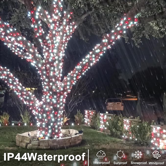 400 LED Red and White Christmas Lights Outdoor, 131 FT Christmas String Lights with Waterproof 8 Modes, Plug in Clear WireTwinkle Fairy Lights for Indoor Tree Bedroom Holiday Decorations