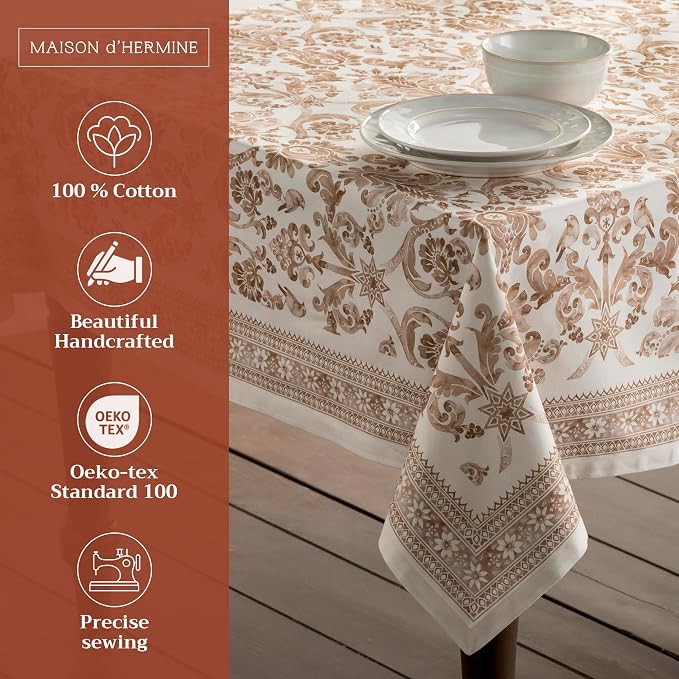 Maison d' Hermine Table Cloth Rectangle Table 100% Cotton 60 x 108 Inches Fall Tablecloth Reusable Everyday Use for Thanksgiving Christmas Decorations Dining Farmhouse Party (Allure)