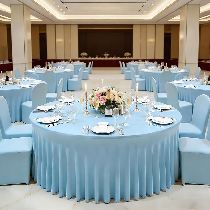 72 Inch Baby Blue Round Tablecloth,Washable Stretchy Fitted Circular Table Cover with Elastic Edge for 6FT Round Table, Reusable Tablecloth for Wedding Banquet Party Birthday Buffet Dining