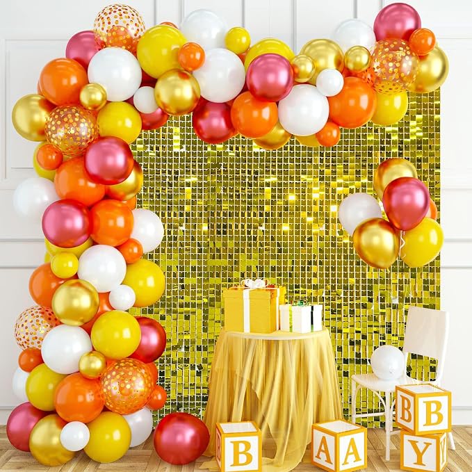 Gold Shimmer Wall Backdrop,Shiny Sequins,12Pcs Sequins Backdrop Panels, Glitter Bling Photo Background Decorations for Birthday Party Wedding Engagement Anniversary Graduation (Each 1FT², Total 12FT²)