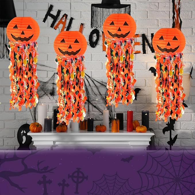 Pumpkin Paper Lanterns, 6 pcs Halloween Party Decorations - Halloween Paper Lanterns - for Outdoor Indoor Halloween Decorations ，Halloween Party Supplies Props