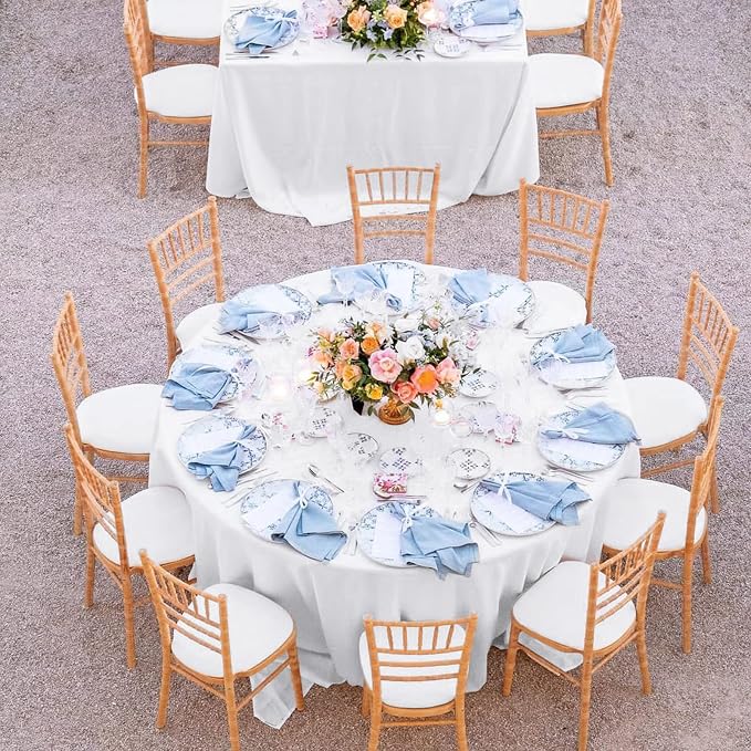 Pesonlook 12 Pack White Round Tablecloth-120 Inch Polyester Round Table Cover White Tablecloths Washable Fabric Table Cover for Wedding/Party/Banquet/Dining/Buffet Table