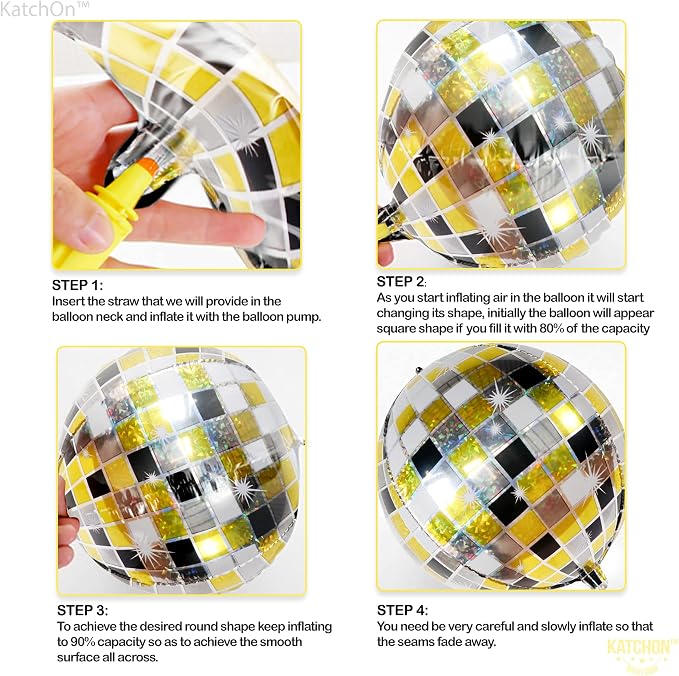 KatchOn, Shiny Disco Ball Balloons - Big 22 Inch, Pack of 12 | Foil Black and Silver Disco Balloons for Disco Ball Decor | Black and Gold Graduation Decorations | Bachelorette Party Decorations