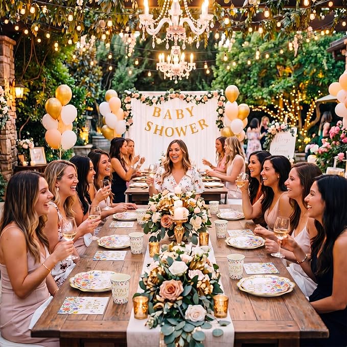 Pickmesh 250 Pcs Love in Bloom Bridal Shower Disposable Tableware Set Floral Love in Bloom Disposable Paper Plates Napkins and Cups for Wedding Party Supplies Bridal Shower Engagement, Serve 50 Guest