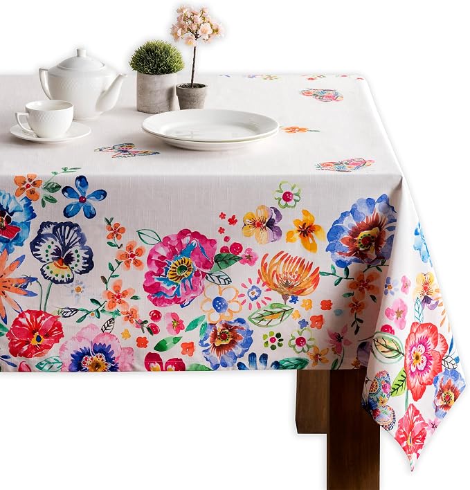 Maison d' Hermine Table Cloth Rectangle Table 100% Cotton 60 x 120 Inches Tablecloth Reusable Decorative for Dining Kitchen Room Farmhouse Party Home Hotel Spring Summer - Happy Florals - High Summer