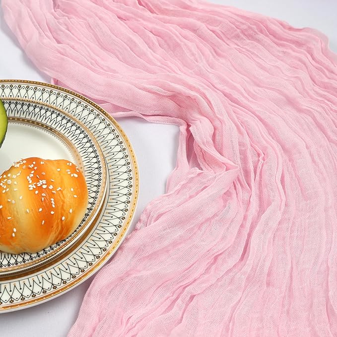 12 Pack 10FT Pink Cheesecloth Table Runner 120 Inch Long Gauze Rustic Boho Spring Cheese Cloth Table Runner Sheer Fabric Decorations for Holiday Party Wedding Banquet Bridal Baby Shower Décor