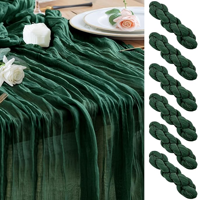 Wokceer Cheesecloth Table Runner 6Pack 10FT Emerald Green Christmas Gauze Cheese Cloth Table Runner for Party Long Rustic Sheer Table Runners for Baby Bridal Shower Wedding Easter Table Decor