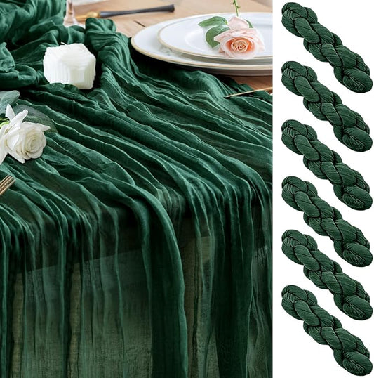 Wokceer Cheesecloth Table Runner 6Pack 10FT Emerald Green Christmas Gauze Cheese Cloth Table Runner for Party Long Rustic Sheer Table Runners for Baby Bridal Shower Wedding Easter Table Decor
