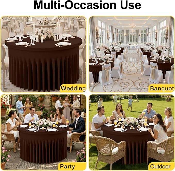 Smiry Round Spandex Tablecloth 2 Pack, Elastic Fitted Washable Tablecloths for 48 Round Tables, Waterpoof Stretch Table Cover Skirt for Outdoor, Wedding, Banquet & Parties, Coffee