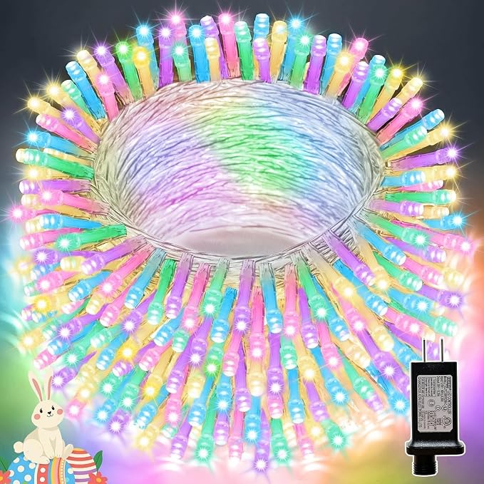 LAMPHOME 99FT Pastel Easter String Lights, 300 LED Plug in Fairy Lights with 16 Modes, 7 Colors Multicolor Mini Lights for Outdoor Christmas Tree, Garland, Wreath, Easter Holiday Decorations