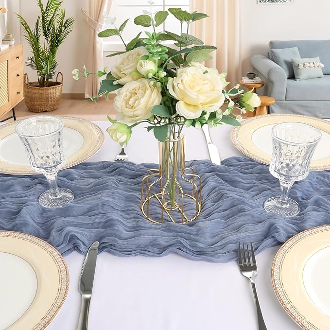 6 Pack 10FT Dusty Blue Cheesecloth Table Runner 120 Inch Long Gauze Rustic Boho Spring Cheese Cloth Table Runner Sheer Fabric for Holiday Party Birthday Bridal Baby Shower