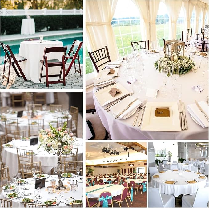 fani 8 Packs White Round Tablecloth - 90 Inch, Premium Polyester Table Cloth for Round Tables, Washable Fabric Table Covers for Wedding, Party, Banquet, Dining Tables and Camping