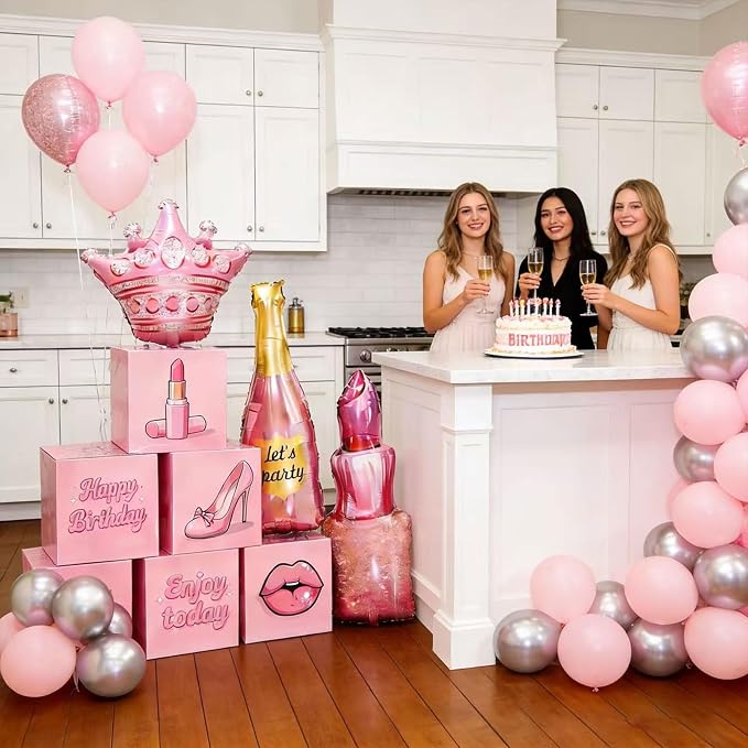 Happy Birthday Decorations for Women, Rose Gold Birthday Balloons & Happy Birthday Banner Set, Pink Princess Birthday Party Decorations