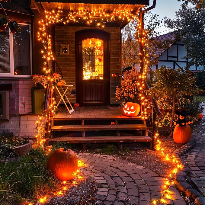 JMEXSUSS 2 Pack Solar String Lights Outdoor Waterproof, Total 66 FT 200 LED Solar Christmas Lights Outdoor, Twinkle Light for Christmas Tree Outside Garden Yard Xmas Decor, Orange