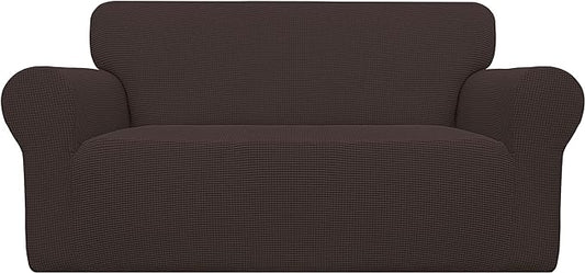 Easy-Going Stretch Oversized Loveseat Slipcover 1-Piece Sofa Cover Furniture Protector Couch Soft with Elastic Bottom for Kids Polyester Spandex Jacquard Fabric Small Checks Chocolate
