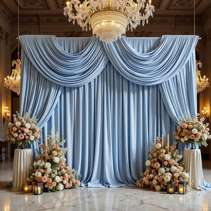 Gallety Baby Blue Backdrop Curtain for Wedding, Polyester Photography Backdrops Curtains - 20FT x 10FT Photobooth Backdrop Curtains for Celebration,Birthday, Formal Dinners,Graduation Decorations