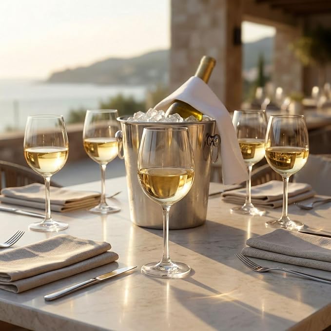 Restaurantware-Voglia Nude 12 Ounce White Wine Glasses, Set Of 6 Crystal Wine Glasses - Laser-Cut Rim, Fine-Blown Crystal Glass, For Chardonnay, Pinot Grigio, Sauvignon Blanc, Dishwasher-Safe