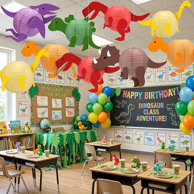 Baquler 12 Pcs Dinosaur Themed Paper Lanterns 8 Inch Dinosaur Birthday Party Decorations Dinosaurs Classroom Decor Party Supplies Baby Shower Favors Props for Home Parties Outdoor Hanging Decorations