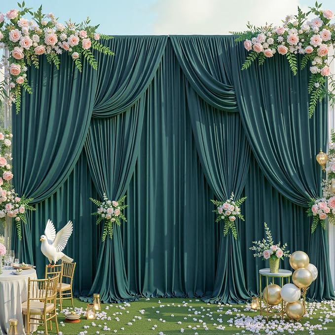 20x15ft Hunter Green Backdrop Curtains for Parties Wrinkle Free Fabric Backdrop Curtain Birthday Photo Drapes Backdrop for Wedding Baby Shower Bridal Shower Photography Back Drop 4 Panels 5x15FT