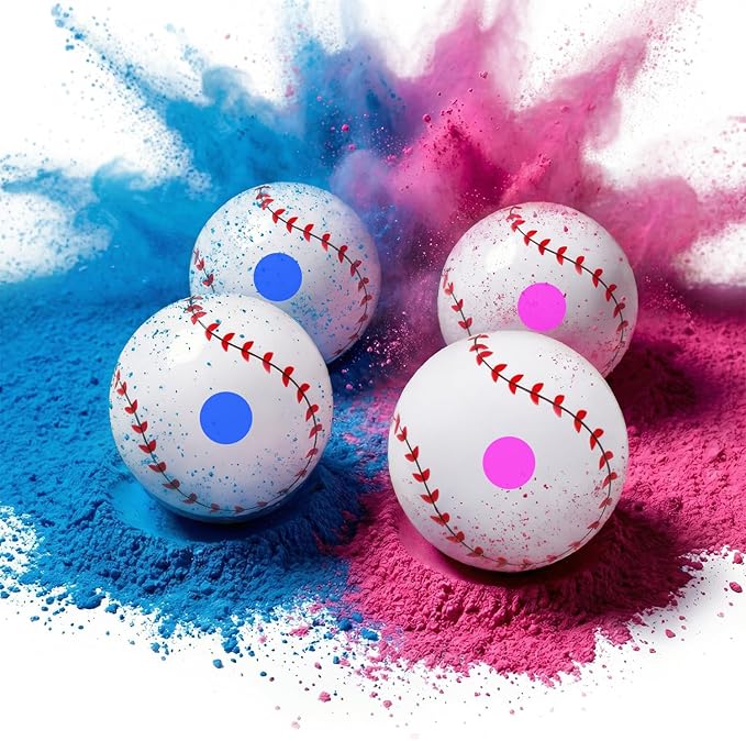 ARELUX Gender Reveal Baseball Color Powder Exploding Ball Kit 4 Baseballs Full Powder Great Smoke for Baby Boys Girls Gender Reveal Party for Baseball Theme