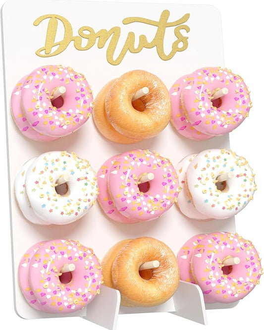 Wooden Donut Wall Display Stand, Holds 9 Donuts Decorative Donut Board, Rustic Donut Holder for Wedding, Party Event Dessert Table(1 Pack White)