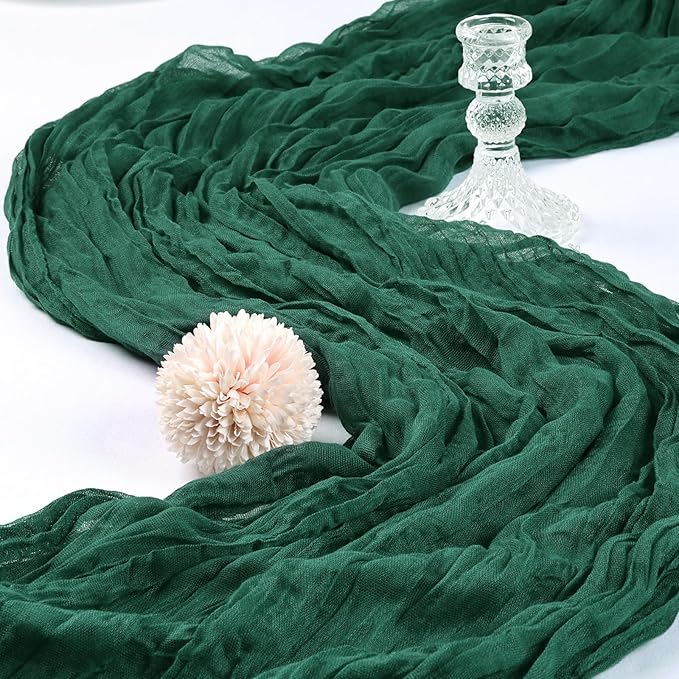 6 Pack 10FT Emerald Green Cheesecloth Table Runner 120 Inch Long Gauze Rustic Boho Spring Cheese Cloth Table Runner Sheer Fabric Decorations for Holiday Party Wedding Banquet Bridal Baby Shower Décor