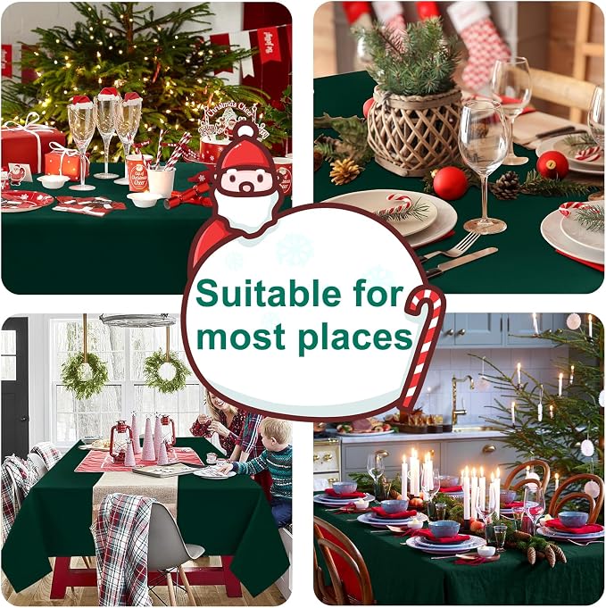 Hiasan Hunter Green Tablecloth for Rectangle Tables - Waterproof and Spillproof Washable Fabric Table Cloth for Dining Room Kitchen Party, 60 x 102 Inch