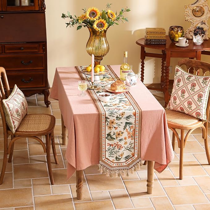 bilin gaier Vintage Linen Table Runner,Floral Table Runners 87 Inches Long,Soft and Luxury Coffee Table Runners.Decoration Tabletop for Kitchen,Dining,Party,Home,Christmas,12"*87"