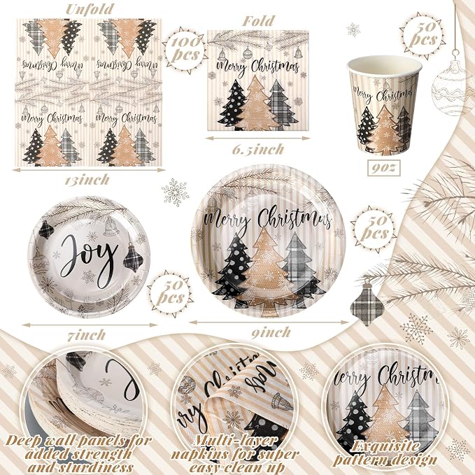 Hsei 250 Pcs Christmas Tree Plates and Napkins Party Decorations Disposable Tableware Sets Baby Shower Birthday Party Supplies Serves 50 Guests Dinnerware Bridal Baby Shower Favors