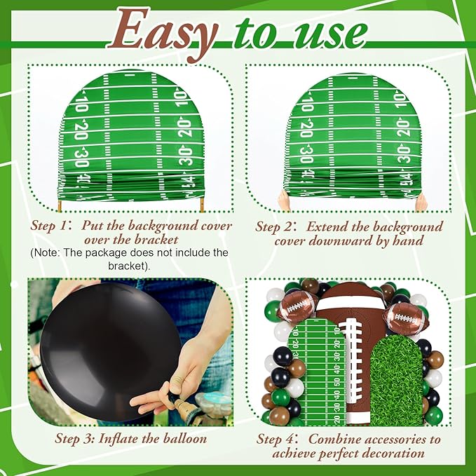 Foilswirl 34 Pieces Football Party Decorations 4ft 5ft 6ft Football Spandex Arch Backdrop Cover Dark Green Black Beige Brown Foil Balloons for Sports Game Birthday Party Decor