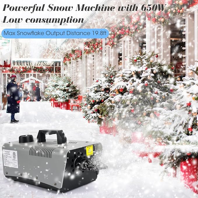 blessny High-velocity Snow Machine, Wired Remote Portable Premium Artificial Snowflake Machines for Indoor Outdoor Christmas Party, 650W Low Consumption with Max 2000CFM Output, ETL Listed