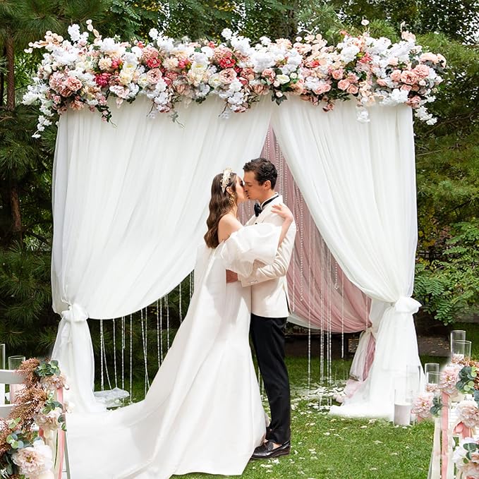 Fomcet 8FT x 8FT Backdrop Stand Heavy Duty with Base, White Portable Adjustable Pipe and Drape Backdrop Stand Kit, Square Metal Arch Party Frame for Wedding Birthday Parties Banquet Decorations