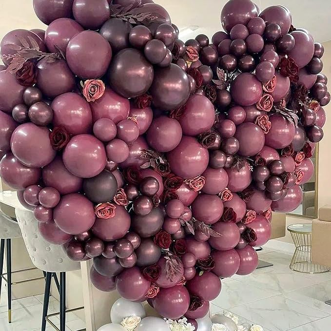 Double Stuffed Deep Mauve Balloons,18 12 10 5 Inch Violet Deep Balloons Different Sizes,Double Stuffed Purple Balloon Arch for Boho Party, Baby Shower, Birthday, Weddings (Deep Mauve)