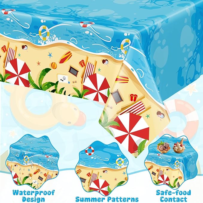 QZYL 122PCS Summer Plates and Napkins, Disposable 9" and 7" Beach Paper Plates Summer Party Decorations, Seaside Plates, Napkins, Forks, Tablecloths Serves 30, Birthday Picnic Beach Party Decorations