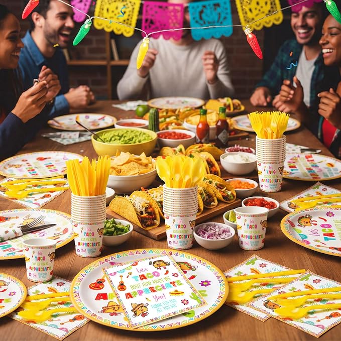 168 Pcs Let's Taco Bout How Much We Appreciate Party Decor Back to School Favors Bulk Employee Appreciation Supplies Cinco De Mayo Fiesta Taco Plates and Napkins Sets Serve 24