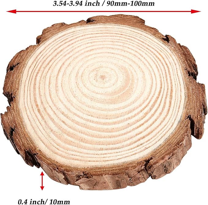 JOIKIT 50 PCS 3.5-4 Inches Natural Wood Slices, Unfinished Natural Wood Coasters, Wood Rounds Circles for Arts and Crafts, DIY, Christmas Ornaments, Rustic Wedding