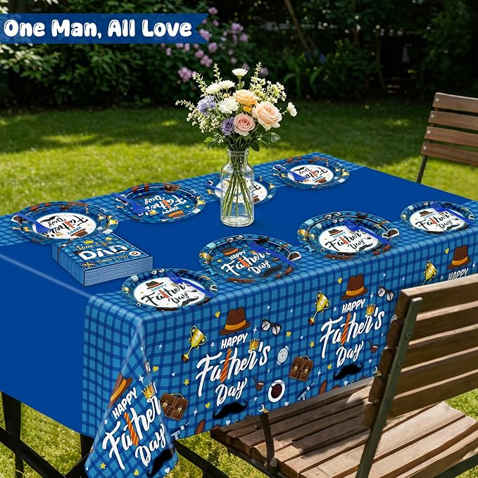 122Pcs Fathers Day Decorations, 30 Sets Paper Father's Day Plates and Napkins, Disposable 9" and 7" Happy Father Party Decorations, Rectangle Love You Dad Dinnerware for Family Dinner Dad Celebrations