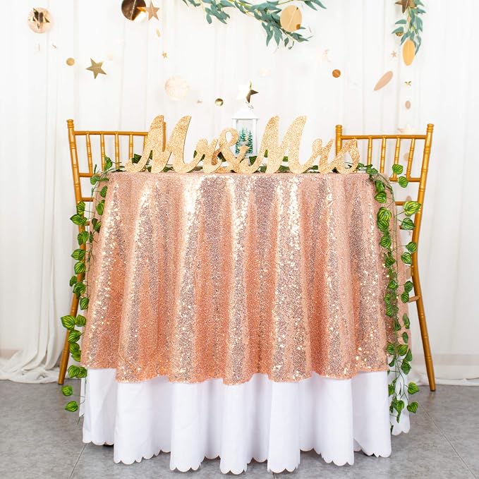 ShiDianYi Sequin Tablecloth Round 72-Inch Rose Gold Table Cloths Glitter Sequence Tablecloths Overlay Rose Gold Round Table Cover for Wedding/Birthday Cake Tables Decor