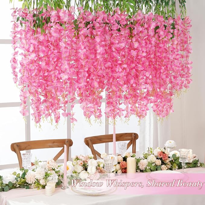 40 Pack Wisteria Hanging Flowers,Hanging Flowers,Fake Wisteria, Hanging Flowers for Decoration,Artificial Flowers,Vines for Bedroom, Wisteria for Wedding Decorations for Home Party(3.6 Ft/Pcs, Pink)